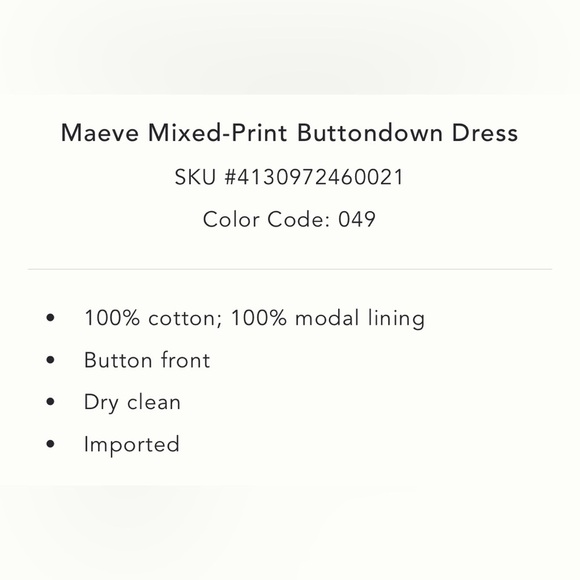 Anthropologie x Maeve Mixed-Print Buttondown Dress Size Small NWT - Picture 5 of 14